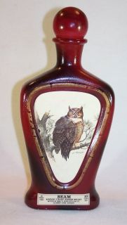 Lockhart Wildlife Series Jim Beam Red Decanter Bottle Horned Owl