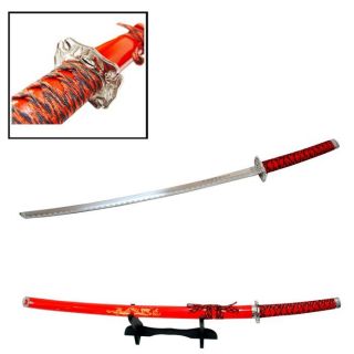 40 Katana Sword Red Dragon Carbon Steel w Stand Collectible Samurai