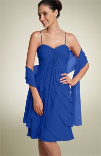 Cachet Flyaway Front Satin Dress with Wrap