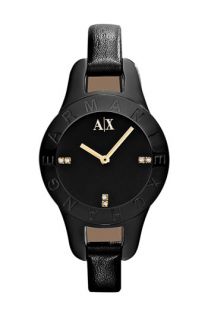 AX Armani Exchange Round Leather Strap Watch