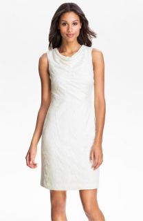 Kay Unger Cowl Neck Embroidered Cotton Sheath Dress