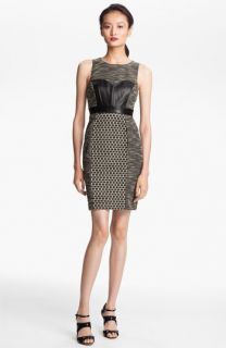 Tracy Reese Leather & Tweed Sheath Dress