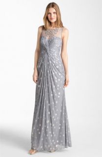 Adrianna Papell Knot Front Metallic Mesh Gown