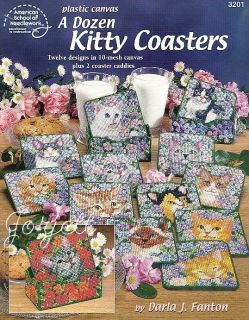 Dozen Kitty Coasters plastic canvas patterns OOP
