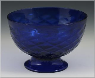 19thC Pittsburgh Cobalt Glass Bowl w/ Diamond Quilted Pattern