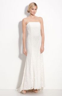 Dessy Collection Lace Overlay Strapless Gown