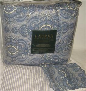 Ralph Lauren Colchester Blue Paisley Stripe Queen or King Comforter