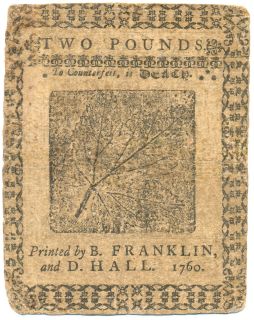Colonial Currency Ben Franklin Printed de 5 31 1760 40s