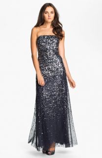 Adrianna Papell Sequined Strapless Mesh Gown