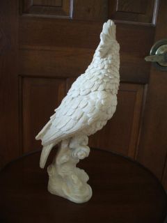 Vintage Large Faux French Ivory Cockatoo Sculpture Yellow Glass Eyes