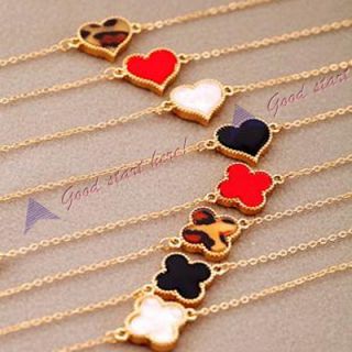 Retro Vintage Enamel Four Leaf Colver Heart Butterfly Chain Bangle