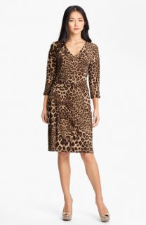Anne Klein V Neck Leopard Print Dress (Petite)
