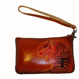 Leather Coin Purse ID Holder Rectangle Shape Embossed Tiger Brown