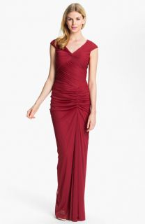 Adrianna Papell Front Twist Ruched Mesh Gown