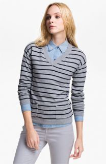 Two by Vince Camuto Stripe V Neck Sweater