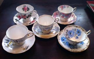  Vintage Tea Cups Saucers Royal Albert Colclough Collingswood
