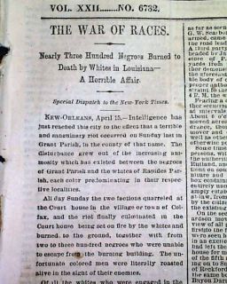1873 Newspaper Colfax Massacre Riots Grant Parish Louisiana La Negroes