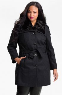 Miss Sixty Walking Coat with Faux Fur Collar (Plus) (Online Exclusive)