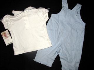 Carters Shirred Overalls Pants Collar Tee Linen Blue Outfit Spring