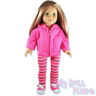 Doll clothes fit American Girl *3 pc Pink Striped Leggings Hoodie