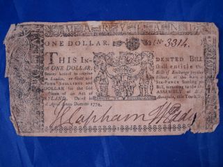 1774 One Dollar $1 Maryland Colonial American Currency Revolutionary