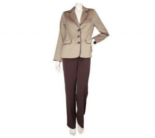 Dialogue Notch Collar Textured Jacket with Piping and Solid Pants 