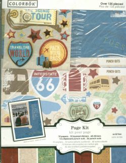 COLORBOK TRAVEL SCRAPBOOK PAGE KIT PAPER LETTERS STICKERS PUNCH OUTS 8