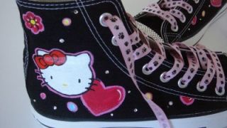 black converse featuring swarovski crystals hand painted hello kitty
