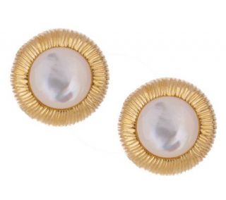 Veronese 18K Clad Mother of Pearl Omega Back Button Earrings