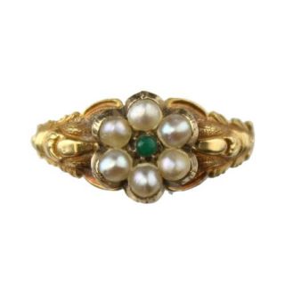 Victorian Antique Gold Seed Pearl Daisy Cluster Ring