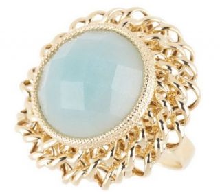 VicenzaGold Bold Faceted Gemstone Ring w/Woven Border 14K Gold