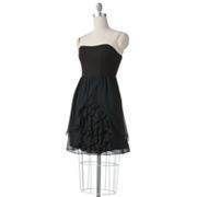LC Lauren Conrad Black Strapless Ruffle Mixed Media Dress Size 16 NWT