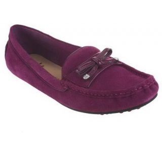 Isaac Mizrahi Live Suede Moccasin with Patent Bow Detail   A223412