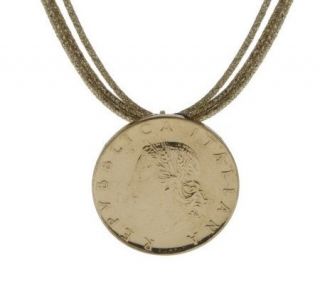 20 Lire Coin Pendant with 3 Strand 18 Cord 14K Gold —