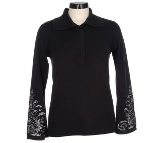 Linea by Louis DellOlio Polo Collar Sweater with Embroidery