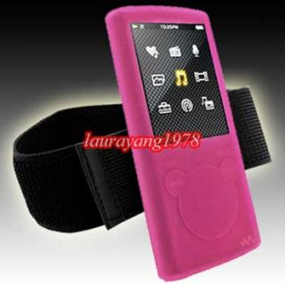 Pink Silicone Skin Case Armband for Sony Walkman NWZ E463 NWZ E464 NWZ
