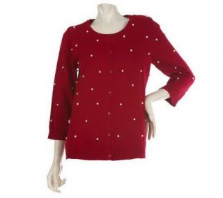 Quacker Factory 3/4 Sleeve Simulated Pearl Dot Duet Sweater — 