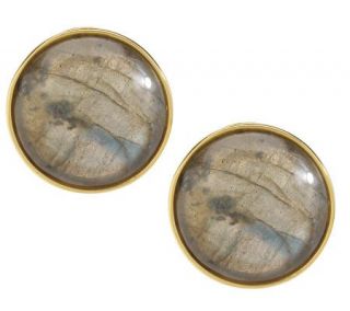 Veronese 18K Clad Bezel Set Round Labradorite Button Earrings 