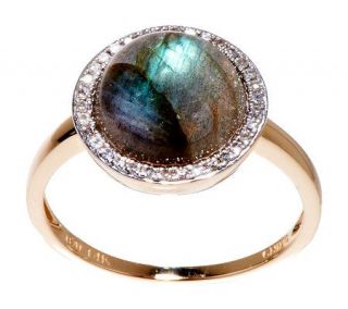 Round Labradorite and 1/10 ct tw Diamond Ring 14K Gold —