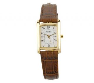 Timex Ladies Square Face Watch with Brown Leather Band —