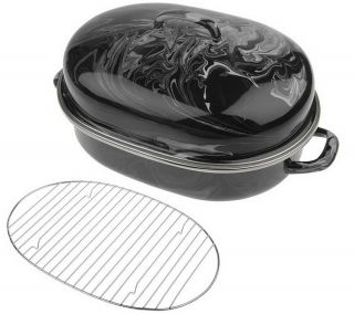 Paula Deen Marbled Enamel 16.5 Covered Roaster with Wire Rack