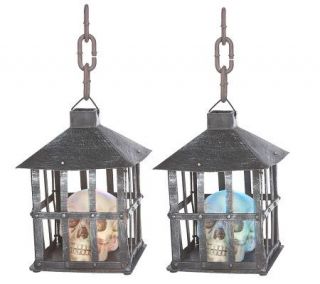 Set of 2 Skull Lanterns with Color Changing Eyes —