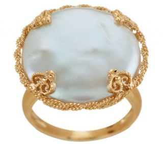 HonoraGold Cultured Pearl 18.5mm Coin Fancy Gallery Ring, 14K Gold 