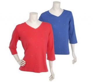 Quacker Factory Set of 2 Sparkle & Shine 3/4 Sleeve T shirts