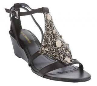 Arturo Chiang Leather Gladiator Wedge Sandals with Jeweled Detail 