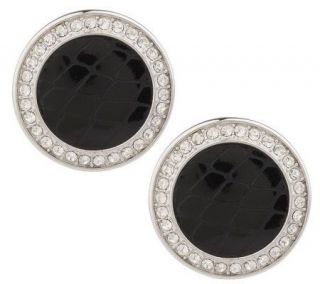 Joan Rivers Python Pattern Crystal Border Button Earrings —