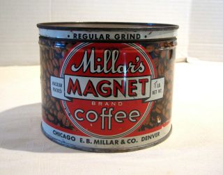 Vintage Millars Magnet Brand Coffee Tin 1 lb Can Old