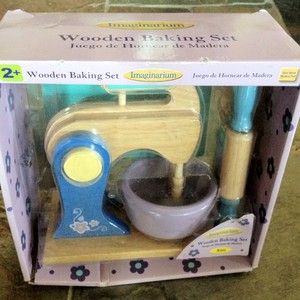 Wooden Toy Kitchen Baking Set Mixer Cookies Rolling Pin Pretend Play