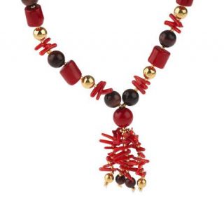 Lee Sands Red Cultured Pearl &Gemstone Tassel Necklace —