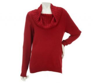 Denim & Co. Cable Stitch Cowl Neck Sweater —